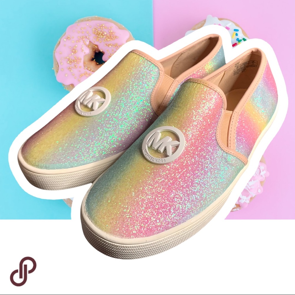 🍭👟MICHAEL KORS Ombre Pastel Glitter Slip On Shoes👟🍭
